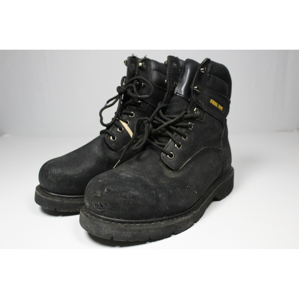 Brahma Mens Steel Toe Work Boots Black Leather Oil Resistant Lug Sole Size 12